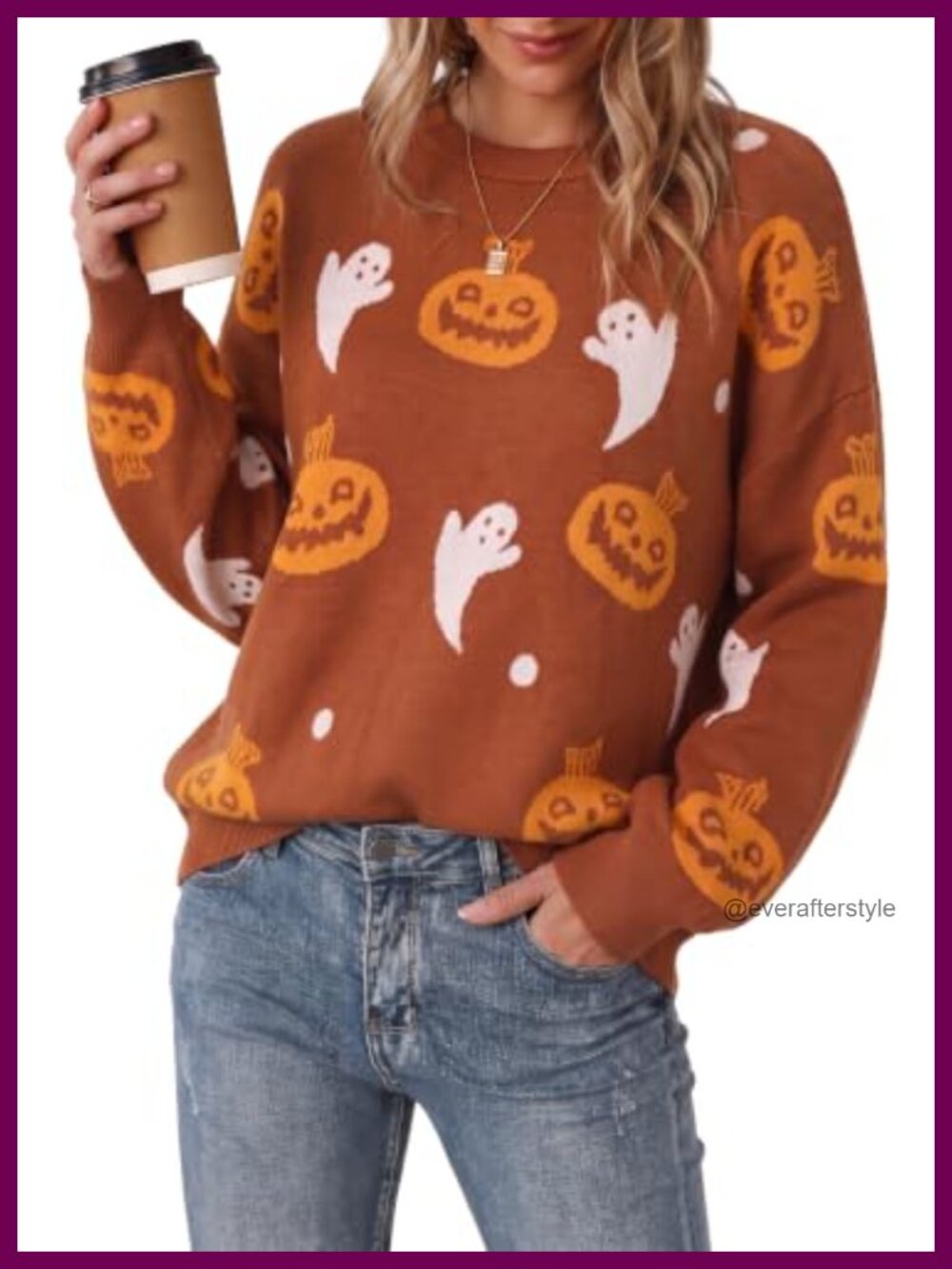 Wool Blend Oversized Crewneck Halloween Sweater Pullover